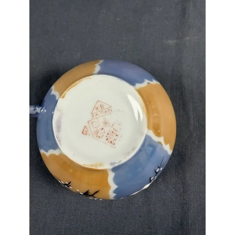Vintage Peach Blue Cardinal Japanese Lusterware Hand-Painted Cup Single